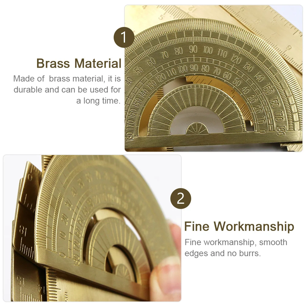 1Set Drawing Triangle Ruler Brass Protractor Highgrade Material Clear Scale Portable Lightweight Different Gauges Various