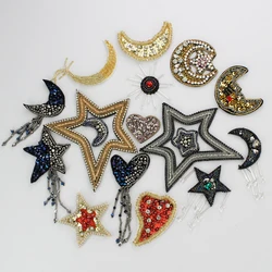 2PCS Red Yellow Gold Star Moon Heart Sun Sequins Beads Fringe Rhinestones DIY Bag Shoes Appliques Patches