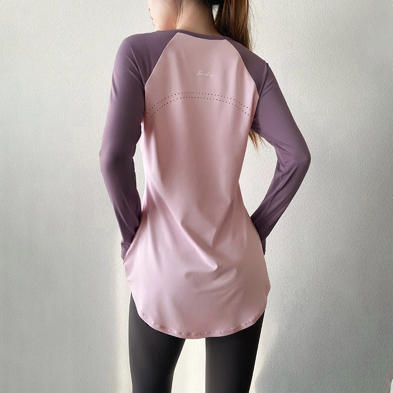 Xlwsbcr Double color Long Sleeve T-shirt Yoga Clothes Sport Women Top Yoga Shirt Fitness Running Sportswear Gym Yoga Clothing