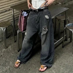 Deeptown Jeans strappati Vintage oversize donna pantaloni larghi in Denim a righe Harajuku Grunge Trashy Streetwear pantaloni a gamba larga Goth