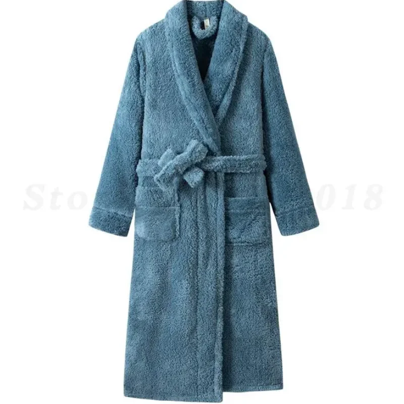 

Winter Thick Warm Coral Fleece Robe Kimono Lovers Couple Nightgown Bathrobe Sleepwear Adult Men Women Casual Flannel Homewear
