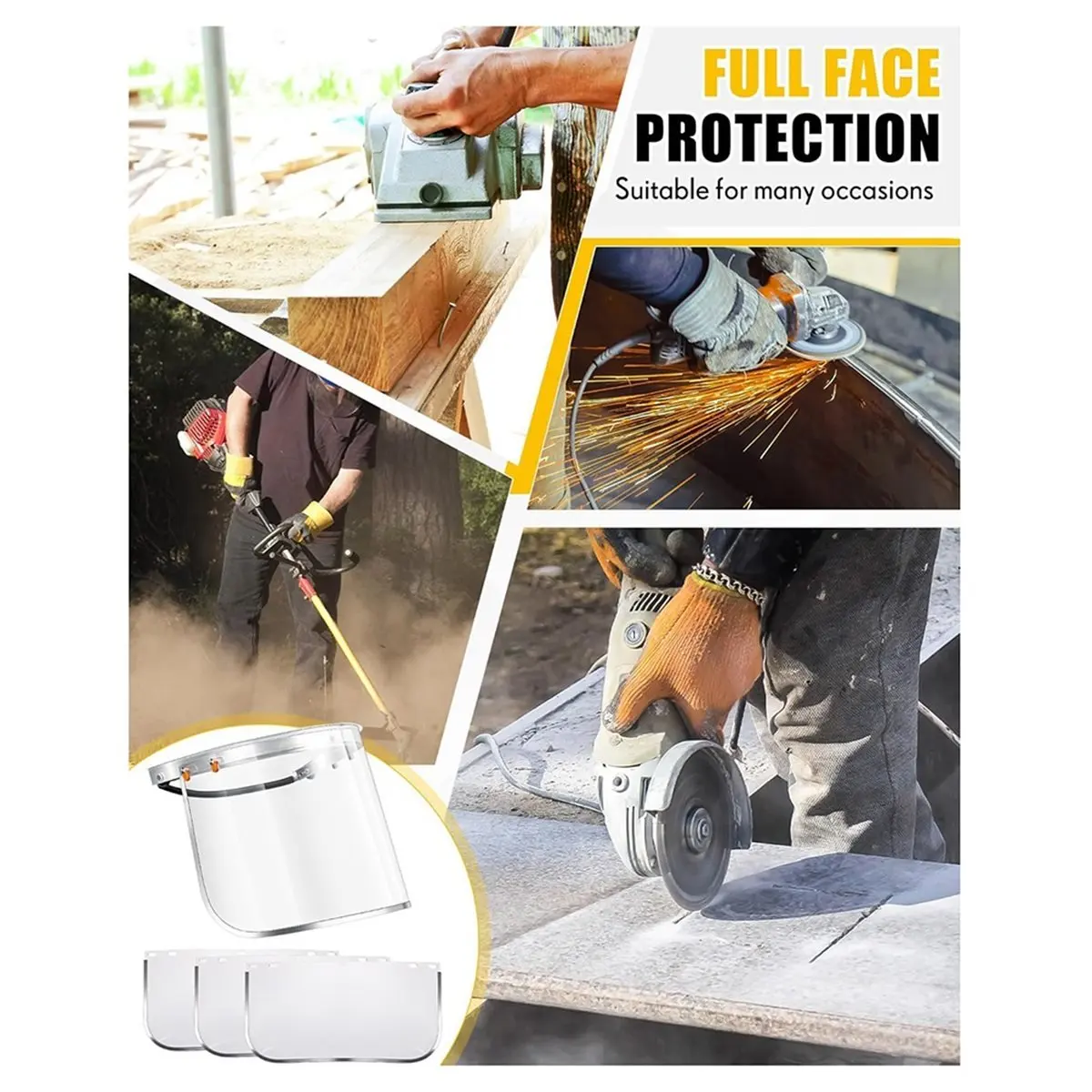 NEW Aluminum Adapter with 3 Pcs Safety Faceshield Replacement Visors for Cap-Style Hard Hat Safety