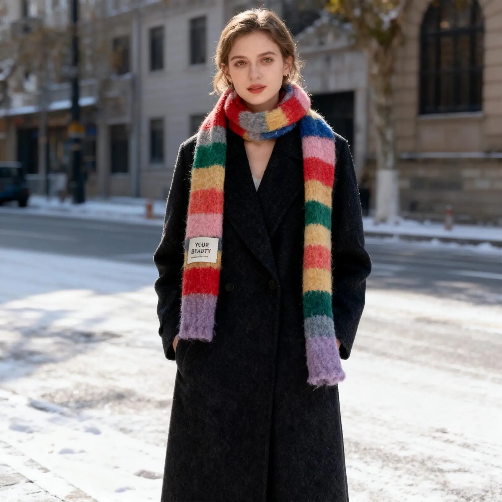 

Длинный шарф, красочный тонкий полосатый шарф на шею, модный женский шарф для осени, холодной погоды, повседневная одежда, активный отдых на свежем воздухе, путешествия