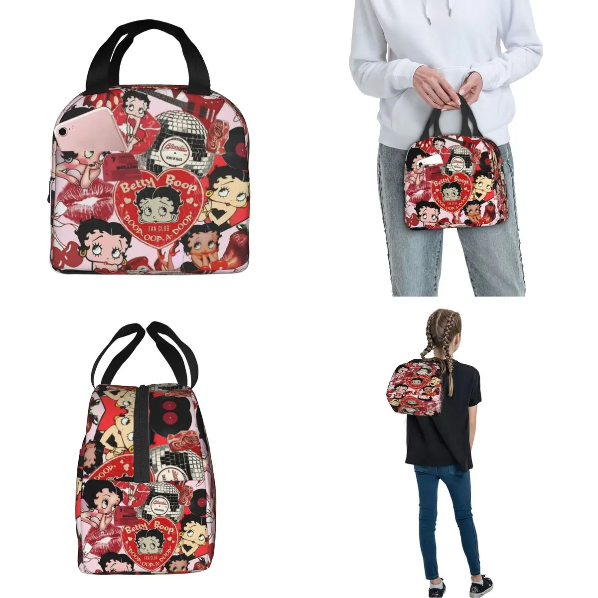 B-Bettys Boops Insulated Lunch Bag Food Container Bags Portable Cooler Thermal Lunch Boxes For School Office