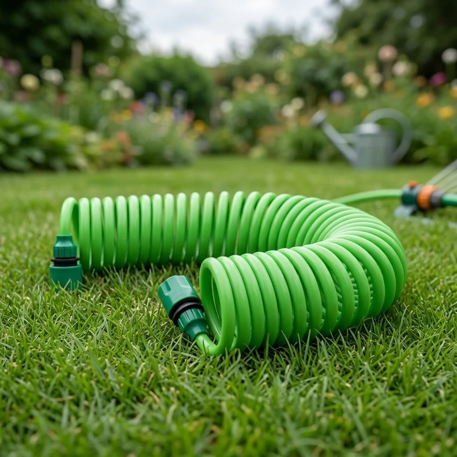 1Pcs Green Spiral Water Hose 7.5m 10m 15m 20m Plastic Connectors Recoil  Garden Irrigation Water Pipe For Courtyard Lawn