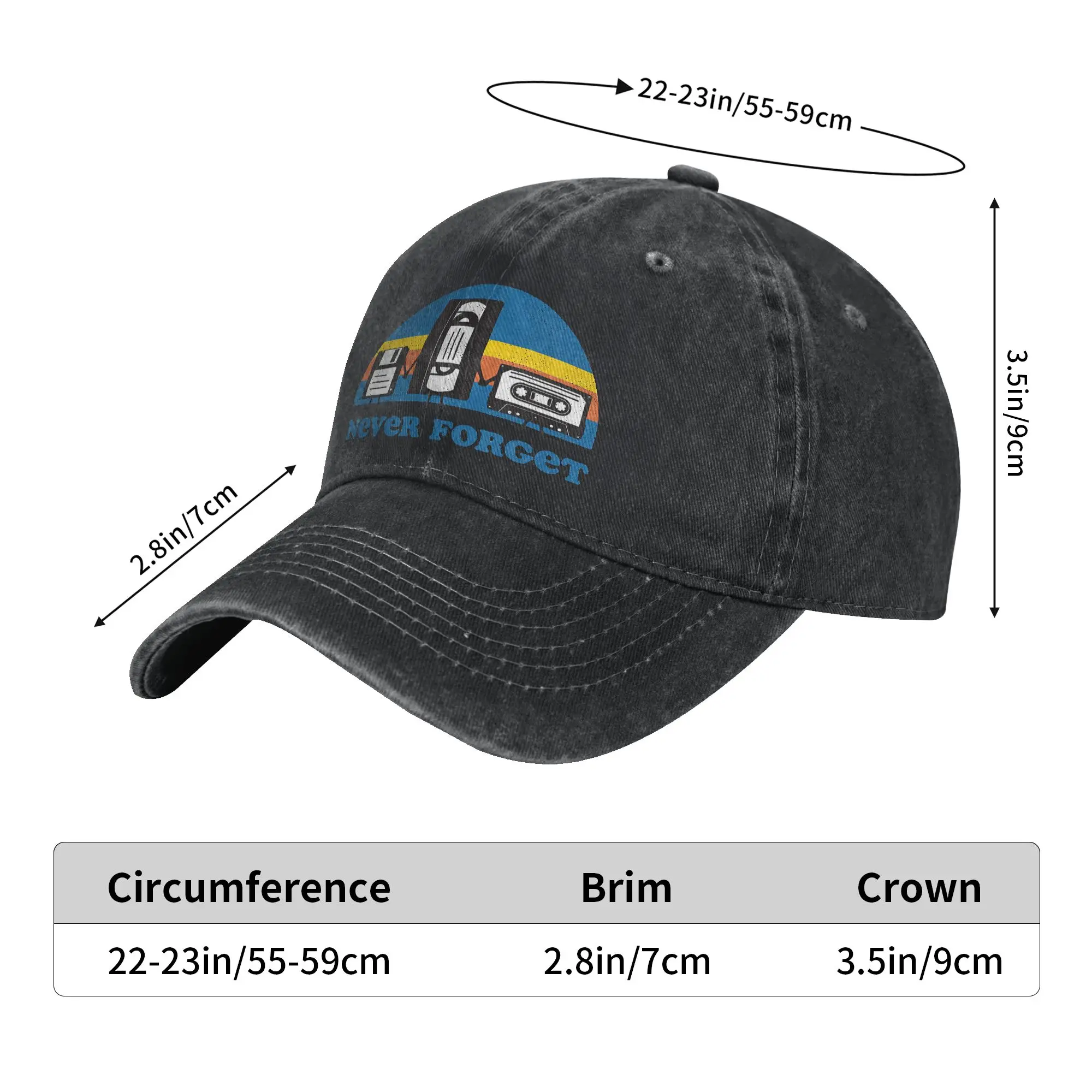 Summer Never Forget Audio Cassette  Baseball Cap Sun  Breathable Print Washed Hats Unisex-Teens Fitted Retro Tennis Skate  Cap