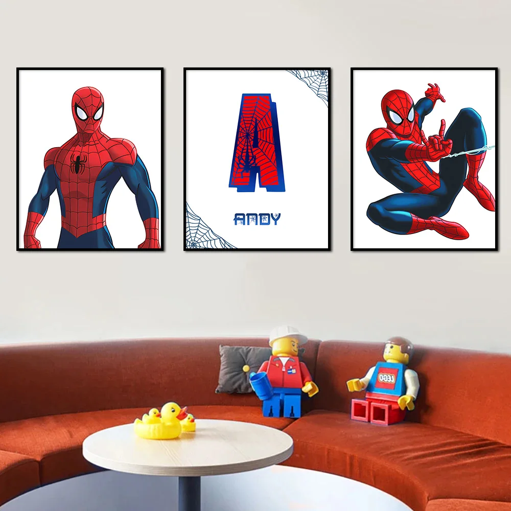 Spiderman Themed Personalised Poster Set of 3 Disney Wall Art Canvas Painting Print Custom Name Picture Boys Room Decor Gift