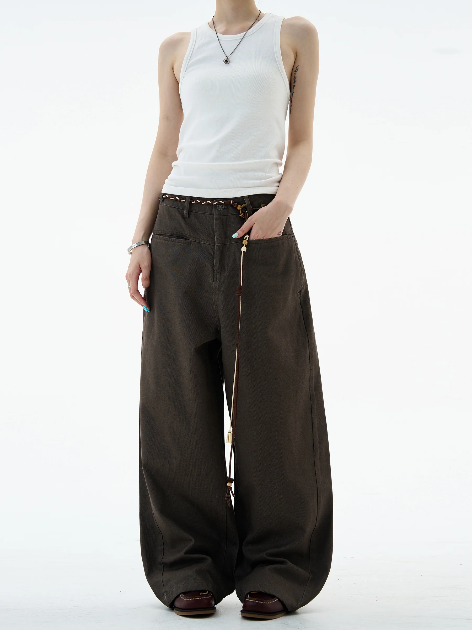 MADWITCH Vintage Waed Cotton Wide Leg Casual Pants ex Loose Fit Workwear Sle Reversed ket Design Autumn Collection