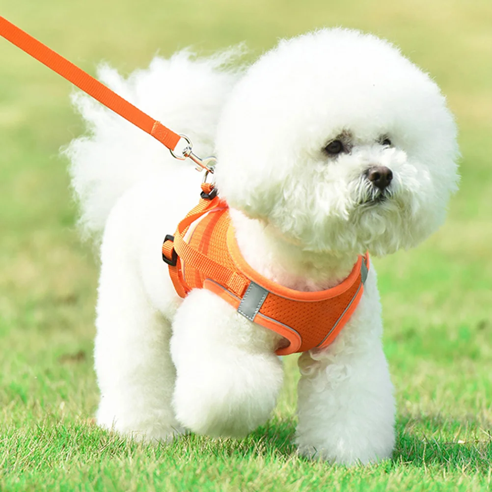 

Pet Harness Set Orange S Reflective Dog Vest Harness Breathable Comfortable Chest Protector for Puppy Walking Running Travel