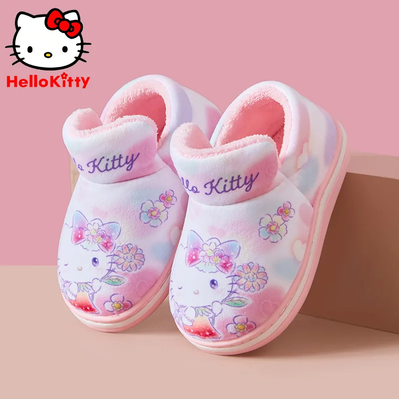 Hello Kittys Sanrios Girl Cotton Shoes Kawaii Cartoon Anime Autumn Winter Indoor Cartoon Cute Include Heel Cotton Slippers