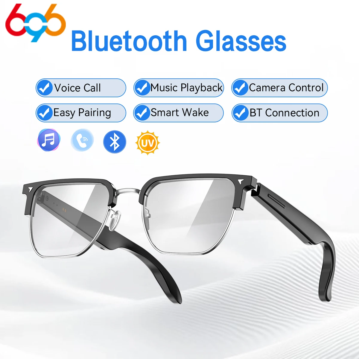 

Умные очки для мужчин и женщин: голосовые вызовы, защита от УФ/синего света, камера с дистанционным управлением, голосовой помощник, воспроизведение музыки