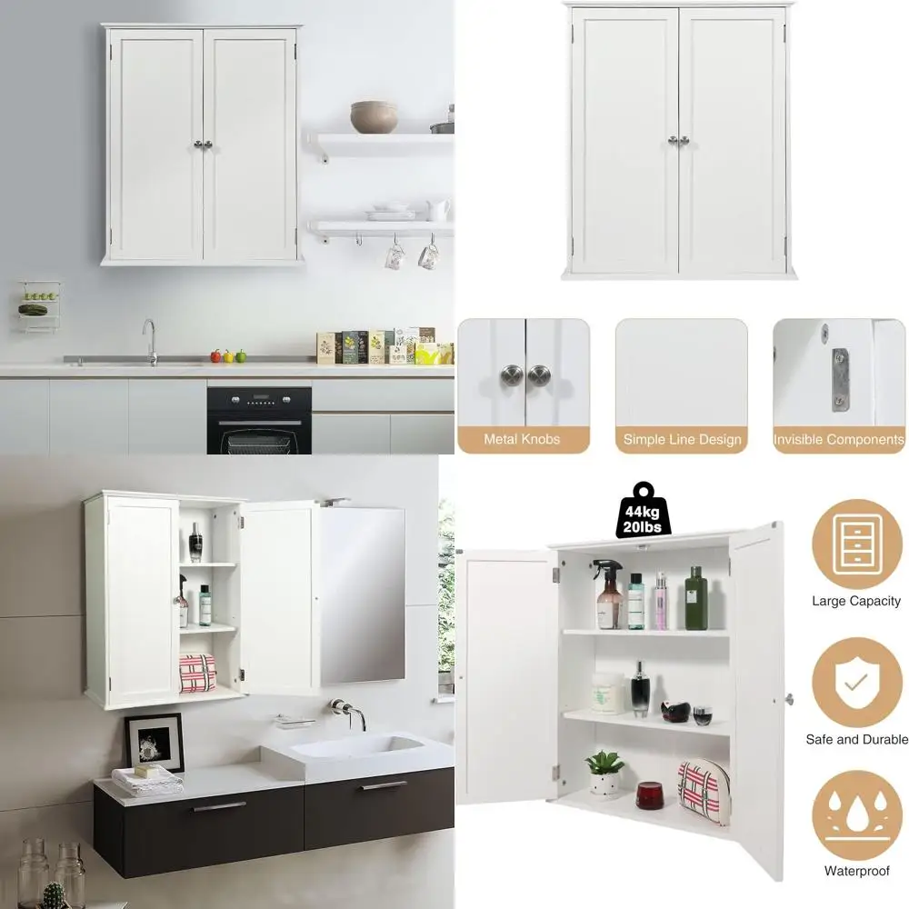 

Настенный шкаф для хранения в ванной комнате, белый шкаф для ванной комнаты с дверцами и регулируемыми полками, настенный шкаф для ванной комнаты выше T