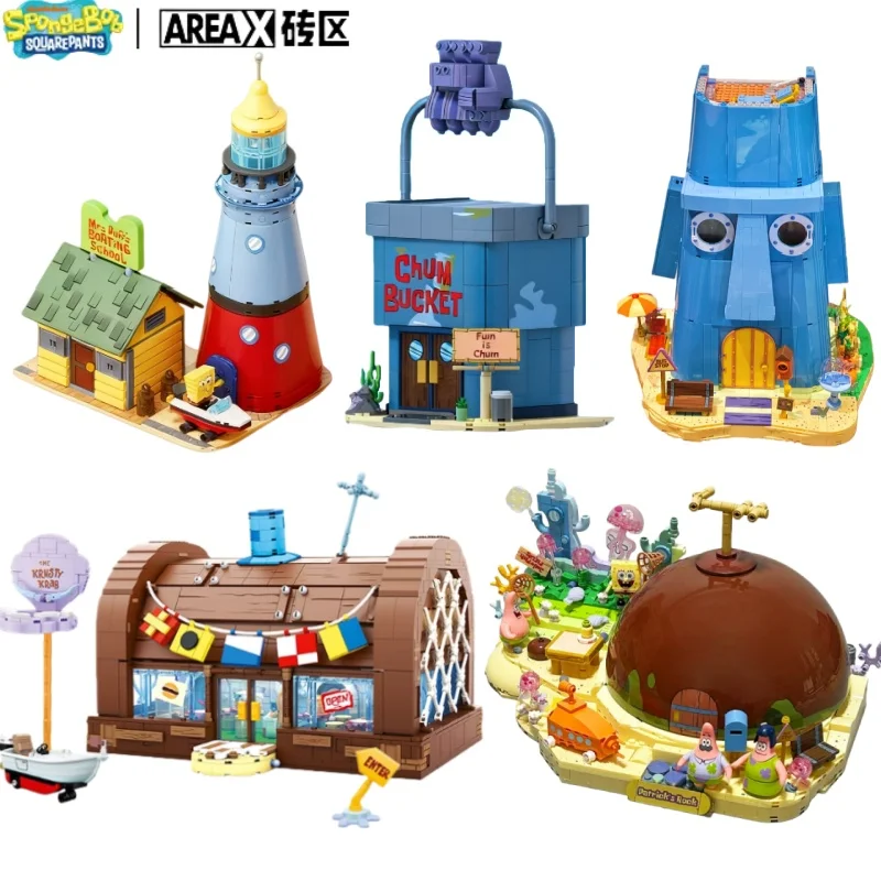 

AREAX SpongeBob Building Blocks Patric Rock House Squidward Assembly Cartoon Construction Model Christmas Gifts Children Toys