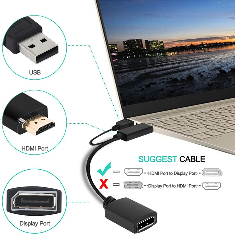 Active HDMI Source to DisplayPort DP Converter Cable with USB Powered HDMI 2.0 to DP 1.4 Adapter Cable For Laptop PC PS4 5 XBox