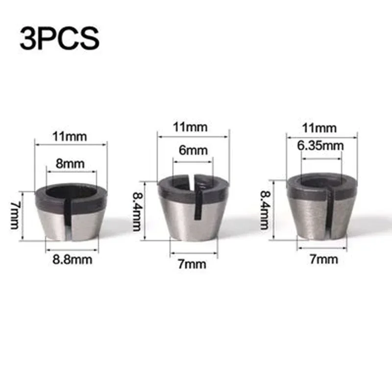 1pc 3 Pcs Set Collet 6mm 6.35mm 8mm Collets Chuck Engraving Trimming Machine Electric Router Milling Cutter Accessories
