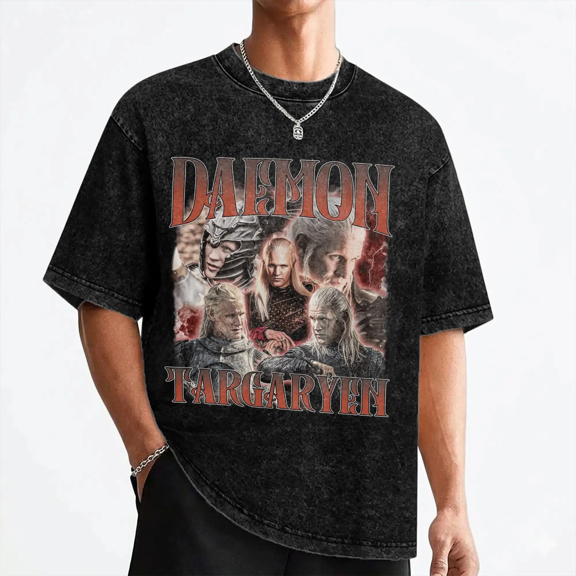 Houses of the Dragons Daemon Targaryen Washed T Shirts Streetwear Fashion T-Shirt  Tees for Men Women 100% Cotton Summer