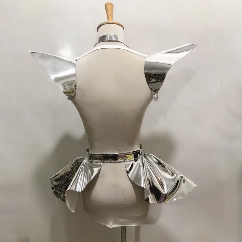 Laser brilhante voando ombro saia feminina desempenho jazz roupas bar boate dj ds gogo dançarino traje palco accessories7357