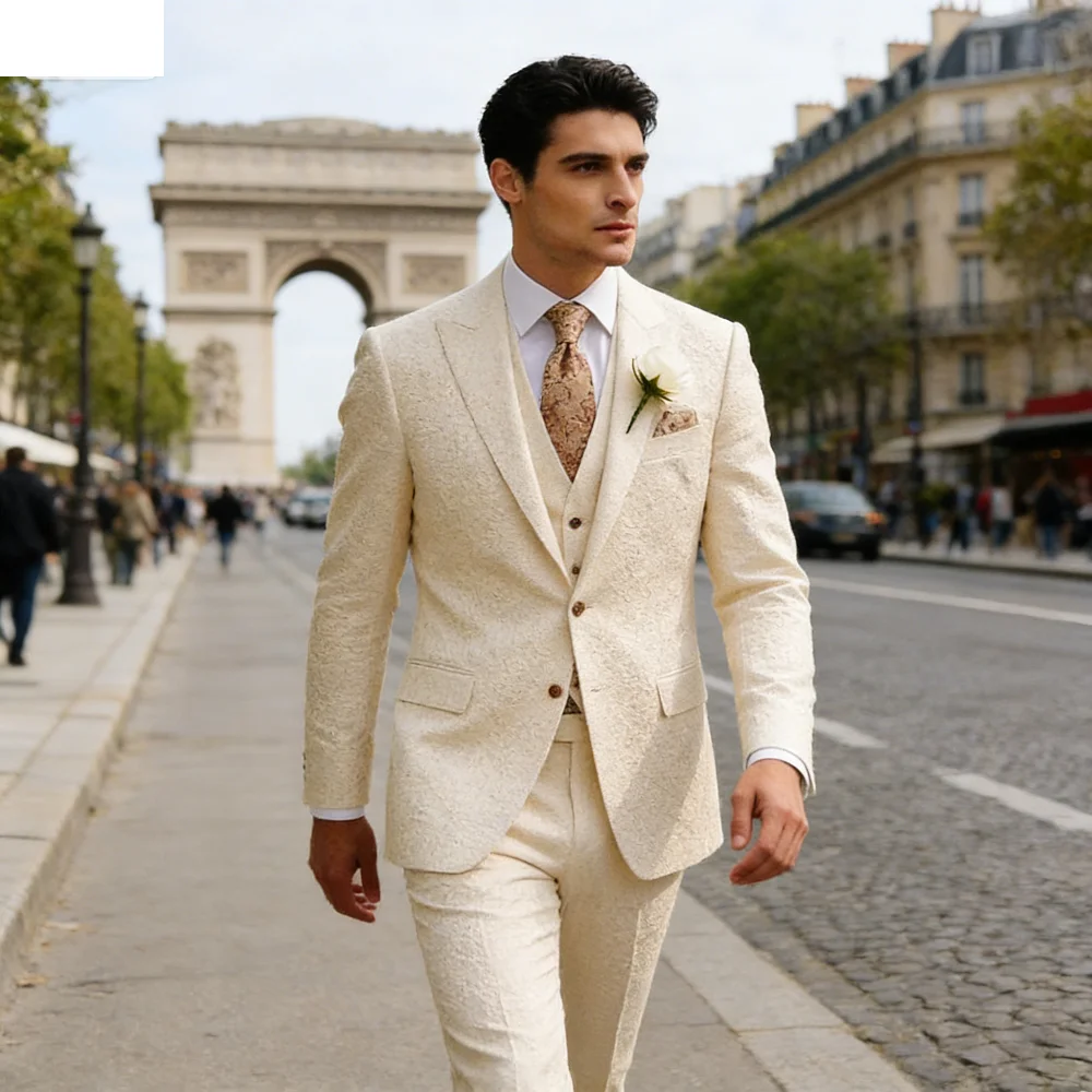 

Classic Wedding Solid 3-Piece Smoking Ternos Fino Adjusted Male Formal Business Suits for Groomsmen And Festive Occasions