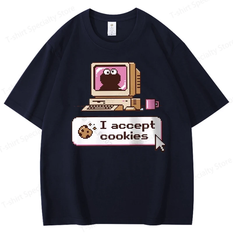 Ich akzeptiere Cookies – Lustiges bedrucktes Herren-T-Shirt aus 100 % Baumwolle, Oversized Retro-Grafik-T-Shirts für Damen, Oberteile, Streetwear – Detail 10