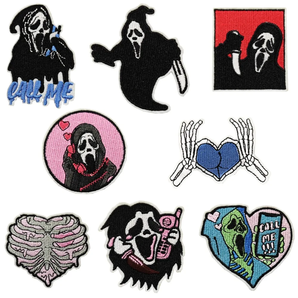 Punk Horror Puppe Geist Halloween beliebte gestickte Logo Kleidungs stück Zubehör Stoff Aufkleber Patches Aufbügeln Tasche Kleidung für Kinder