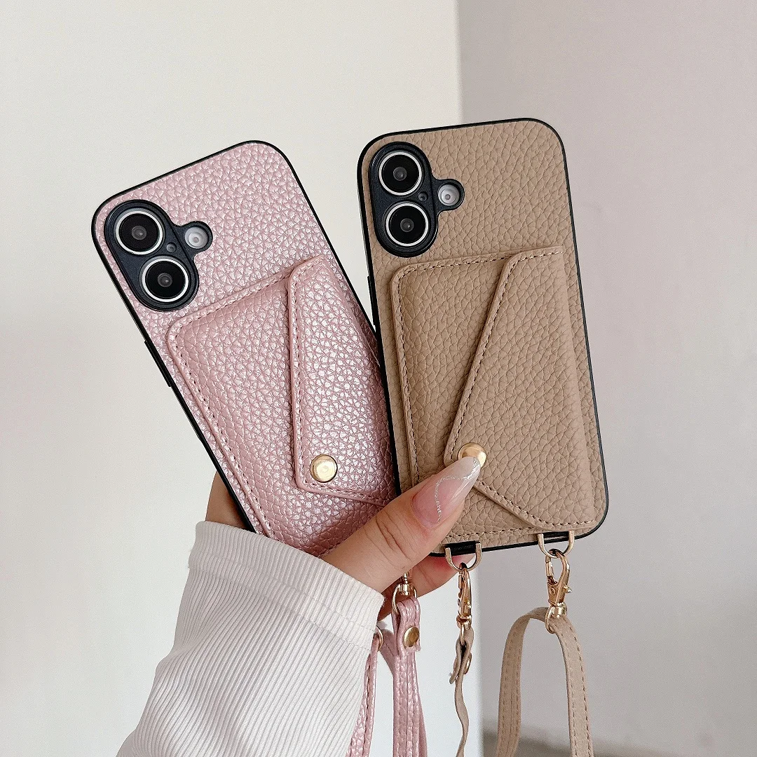 Crossbody Lanyard Leather Card Holder Pocket Wallet Case For iPhone 11 12 13 14 15 16 17 Pro Max Plus Purse Shell Phone Cover
