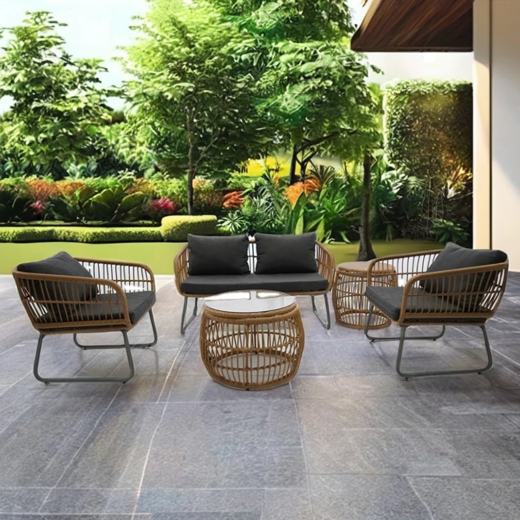 

Modern All-Weather 4pcs Aluminum and PE Rattan Patio Sofa Set with Tea Table Outdoor Garden&courtyard Conversation Sofa Set