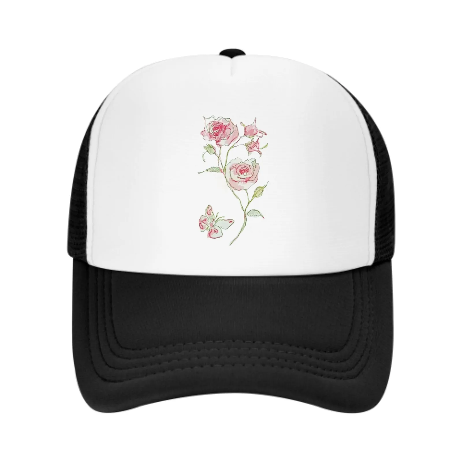 

Rose Floral Baseball Cap For Everyday Elegance Mesh Trucker Caps Spring Summer Outdoor Adjustable Casual Hats