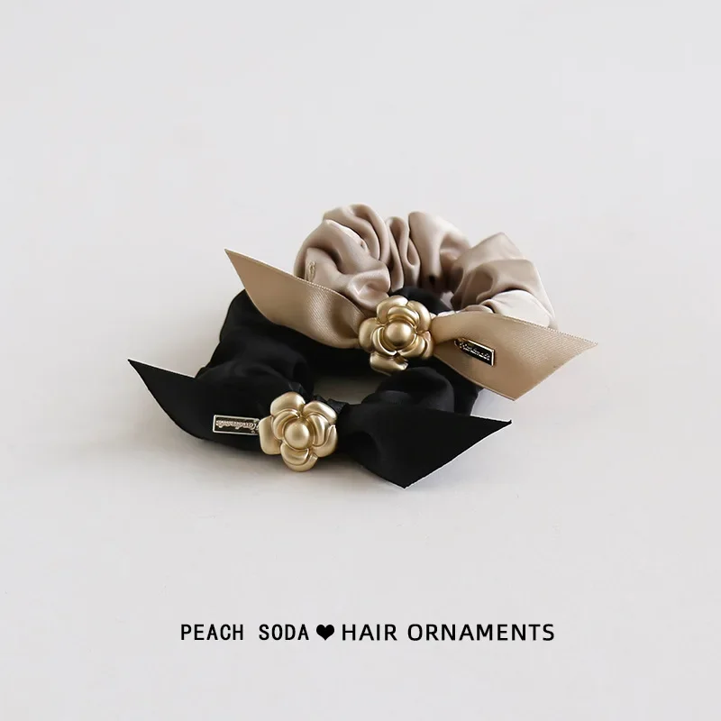 ربطات شعر كاميليا معدنية فرنسية أنيقة غير لامعة، حلقة أمعاء كبيرة، إكسسوارات شعر أنيقة للنساء، أربطة شعر عصرية