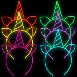 6pcs Fluorescent Hair Hoop Plastic Headband Glow In The Dark Party Supplies Photo Booth For Kids Adults Birthday Wedding Decor