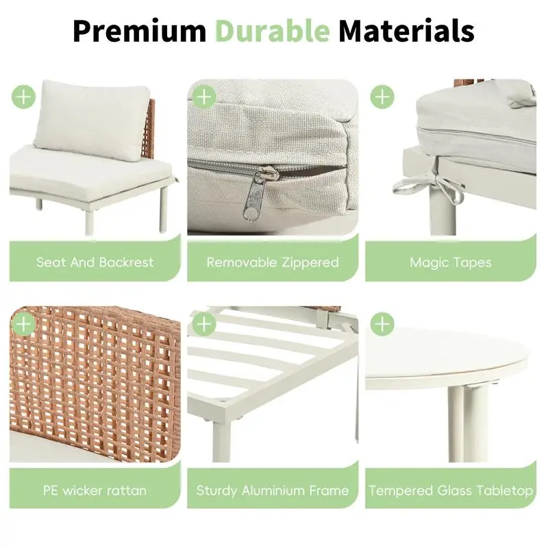 8-Piece Outdoor Sectional Sofa Set, Half Moon Design with 2 Adjustable Coffee Tables, PE Wicker Rattan, Tempered Glass,