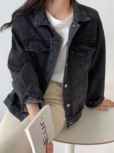 Washed Vintage Short Denim Jacket Women's Loose Fit Versatile Outerwear Korean Style Spring Autumn Casual Streetwear