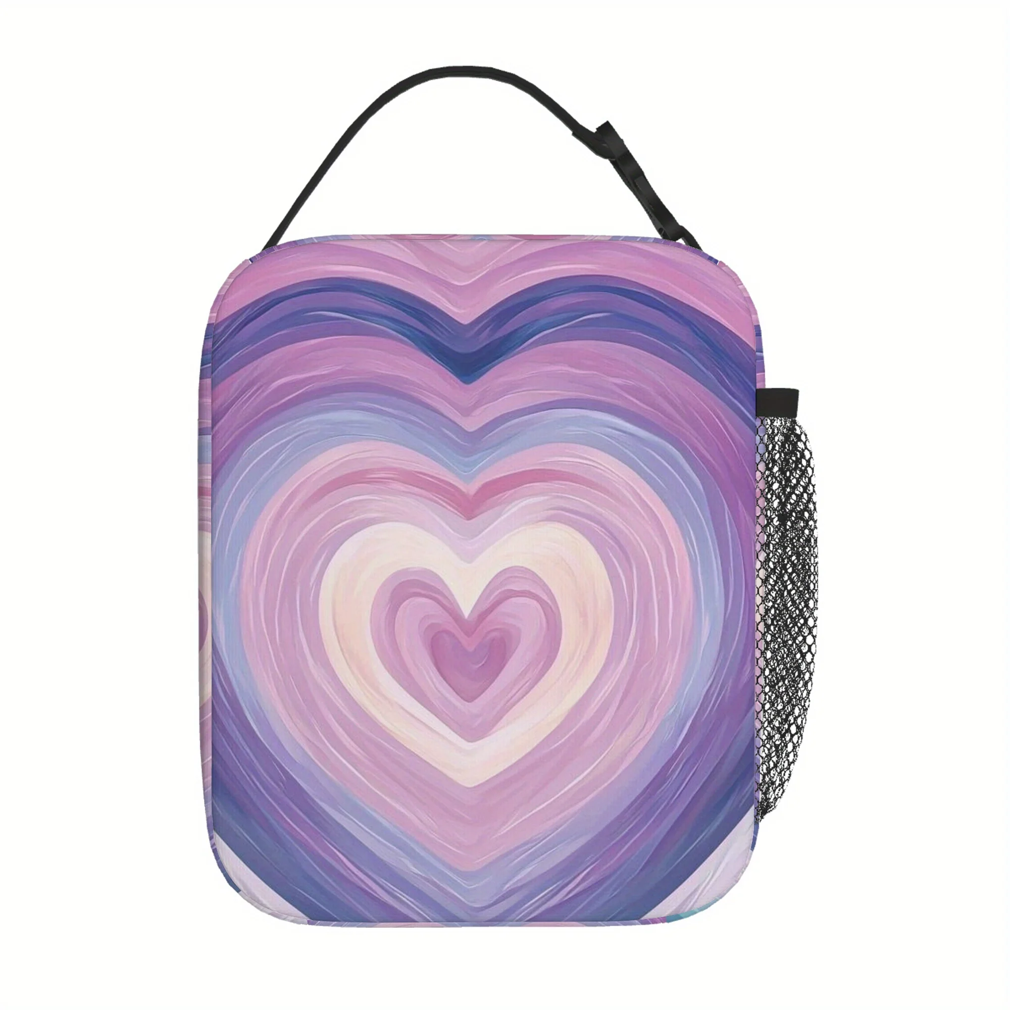 

Thermal/Insulated Bag with Pastel Pink & Purple Heart Pattern Office, School, Travel - Portable Thermal Bag with Strap