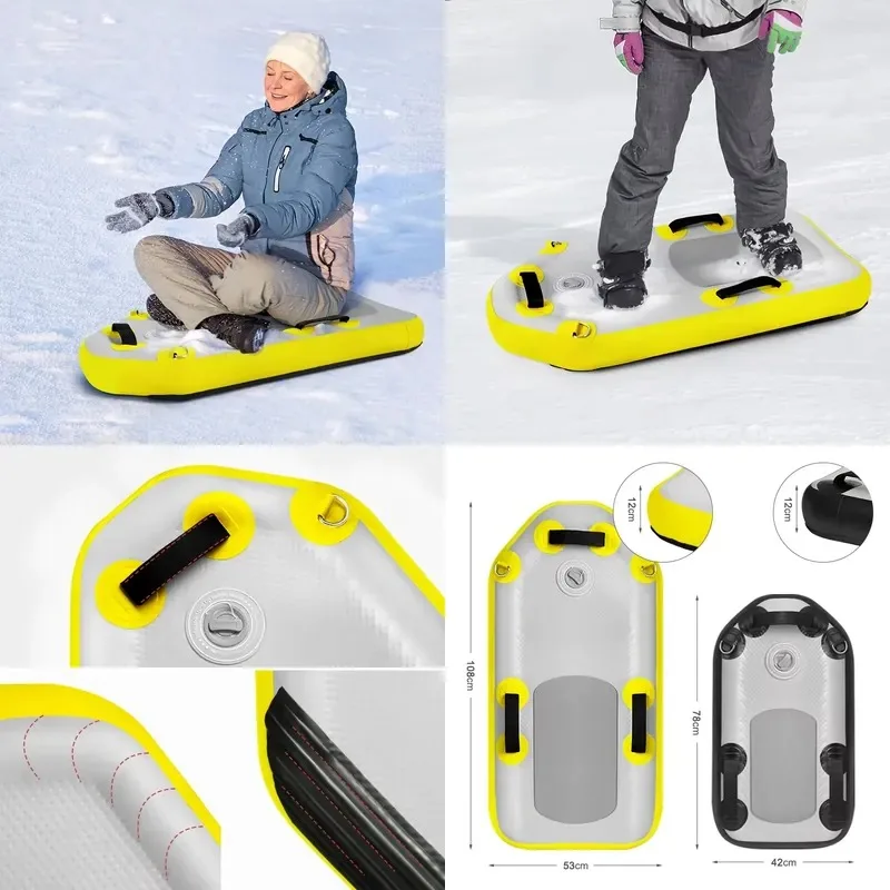 Outdoor snow toy with reinforced handle 110cm 80cm inflatable snow sled, suitable for children and adults