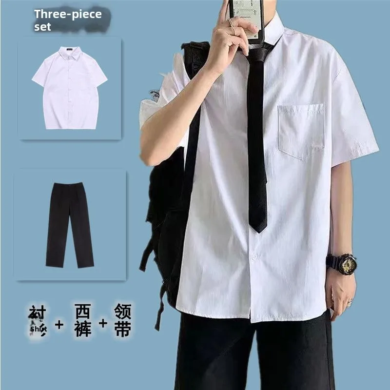 

Комплект белых рубашек с коротким рукавом в британском студенческом стиле, свободный крой, унисекс, для выпускников, студенческая форма, из полиэстеровой смеси, летняя одежда