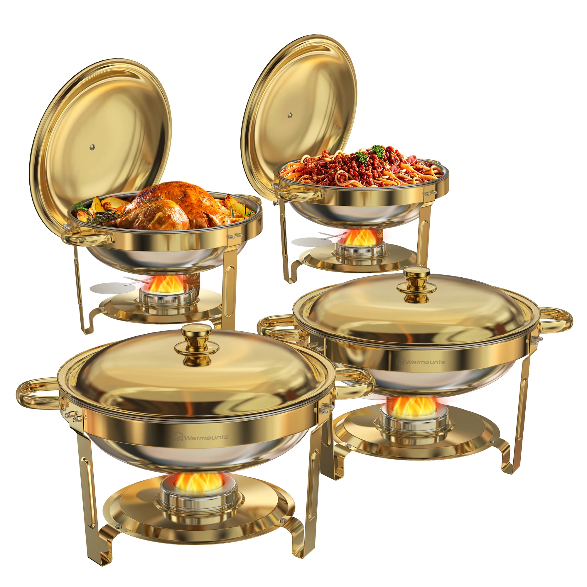 2/4Set Round Chafing Dishes for Buffet 5 Qt,High Grade Chafing Dish Buffet Set Food Warmers for Parties,Buffet,Wedding, Birthday