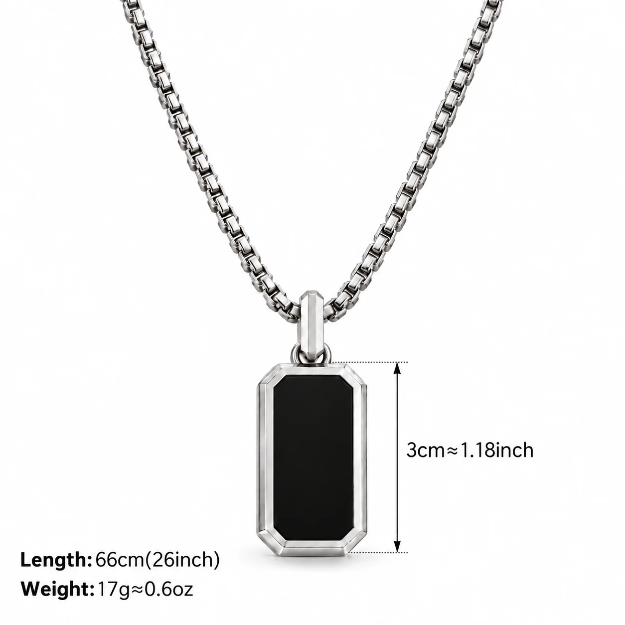 Chamica Schwarze Onyx-Halskette für Männer Edelstahl-Kastenkette Vintage Rechteckiger Anhänger Wasserdichter Retro-Schmuck – Detail 2