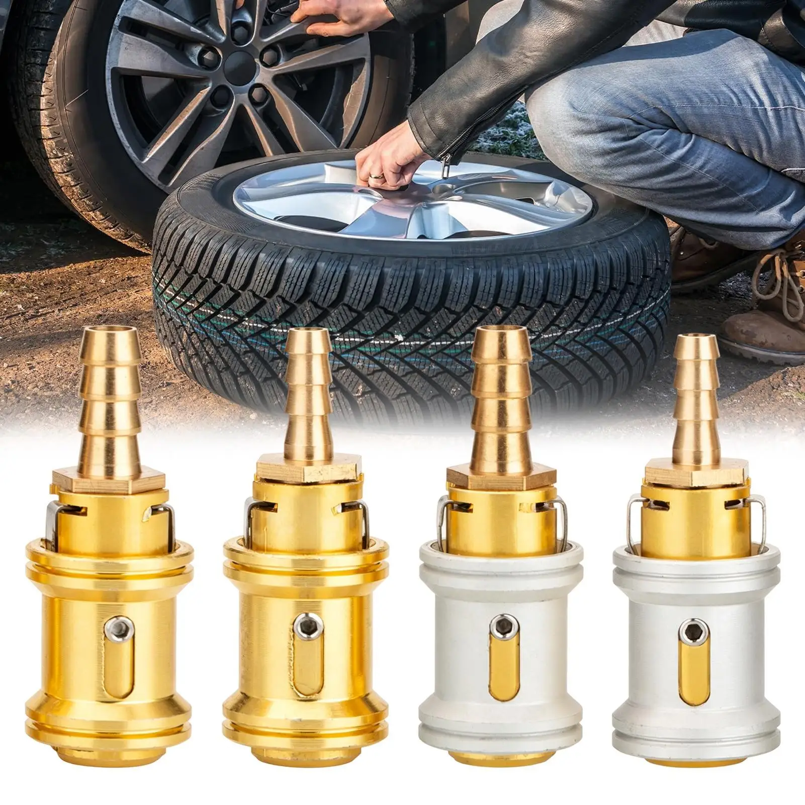 Tire Inflator Connector Solid Brass Quick Connect Car Tire Inflation Air Chuck For Vehicles Trailer RV Sedan Pickup Motorcycle