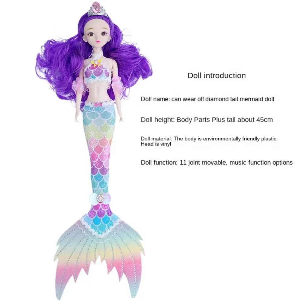 Bella bambola sirena da 45 cm, vestiti colorati, bambola principessa sostituibile, 11 giunti mobili, set di bambole Bjd carine (con luci e musica)