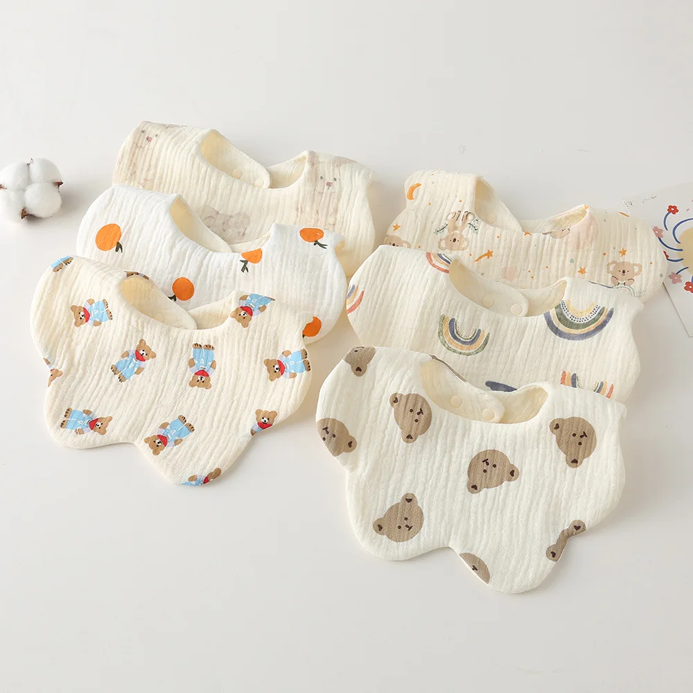 Bavoirs d'alimentation en gaze de coton pour bébé, serviette de salive imprimée pétale douce, bavoir d'été pour nouveau-né et tout-petit, bavoir pour enfant, nouveau style coréen