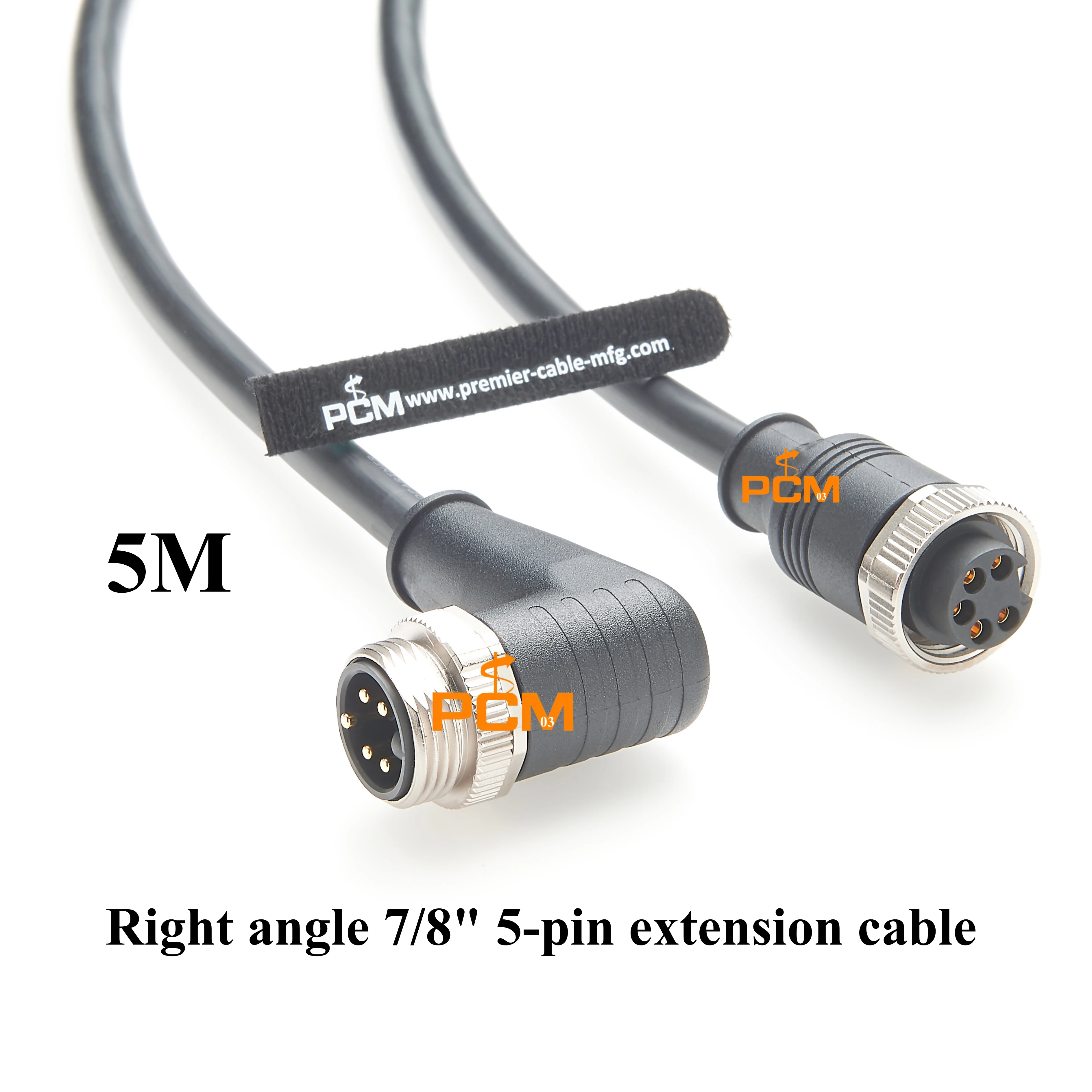 

Straight Female 5 way 5pin 7/8 in Circular connector to Right Angle Male 5 way 7/8 in Circular Sensor Actuator extension Cable