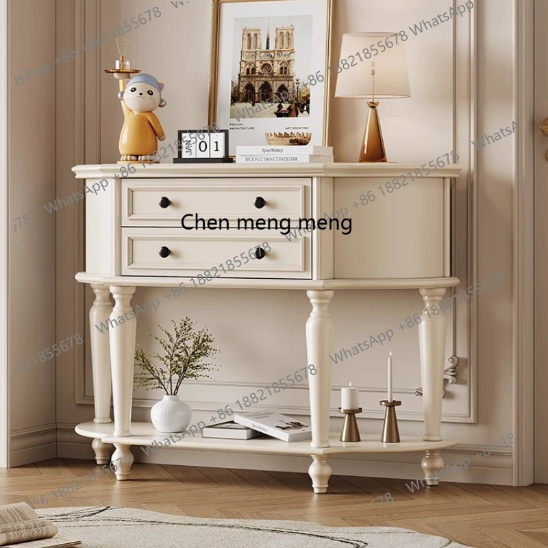 

French Cream Style Solid Wood Entryway Cabinet American Storage Organizer Small Apartment Hallway Cabinet