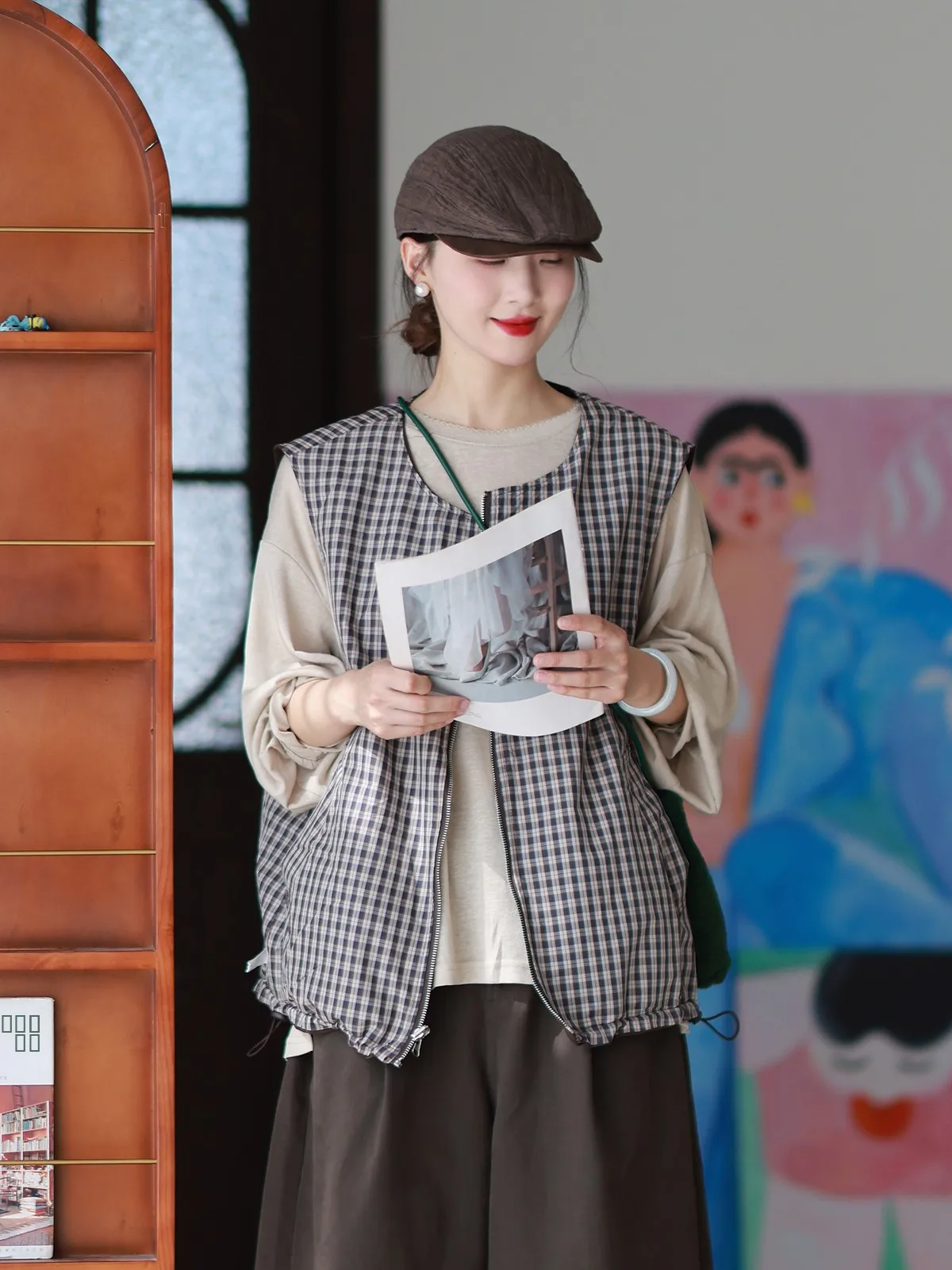 

Original Women's Pure Cotton Plaid Vest 2026 Spring New Arrival Double-Sided Wear Commuter Sle Girls' Outerwear