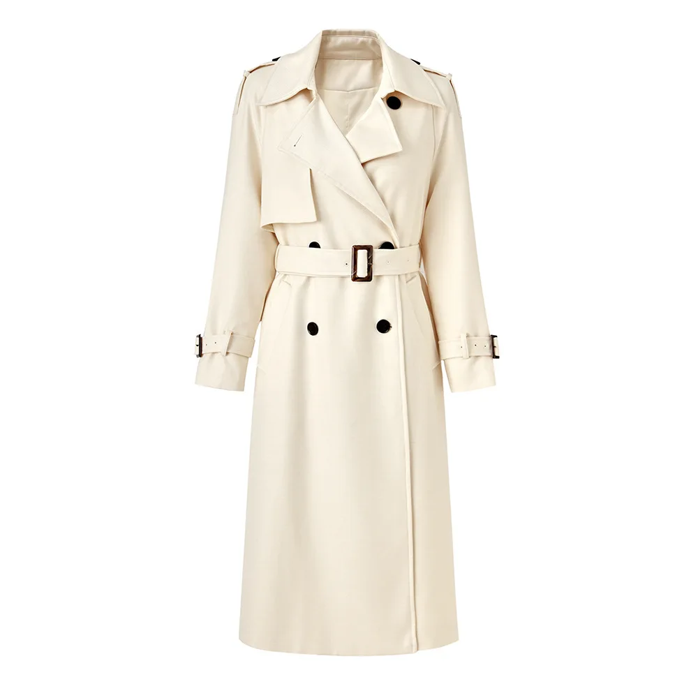 Simple style quality autumn and winter belt High quality fashion trend long trench coat