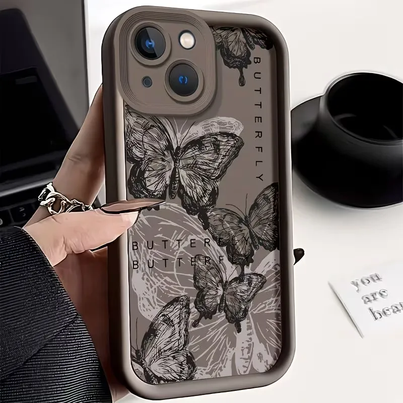 

Мягкий силиконовый чехол Sketch Butterfly для iPhone 17, 16, 15, 14, 13, 12, 11 Pro, Xs Max, Plus, Air, Mini, XR, X, 17e, 16e – защитный чехол