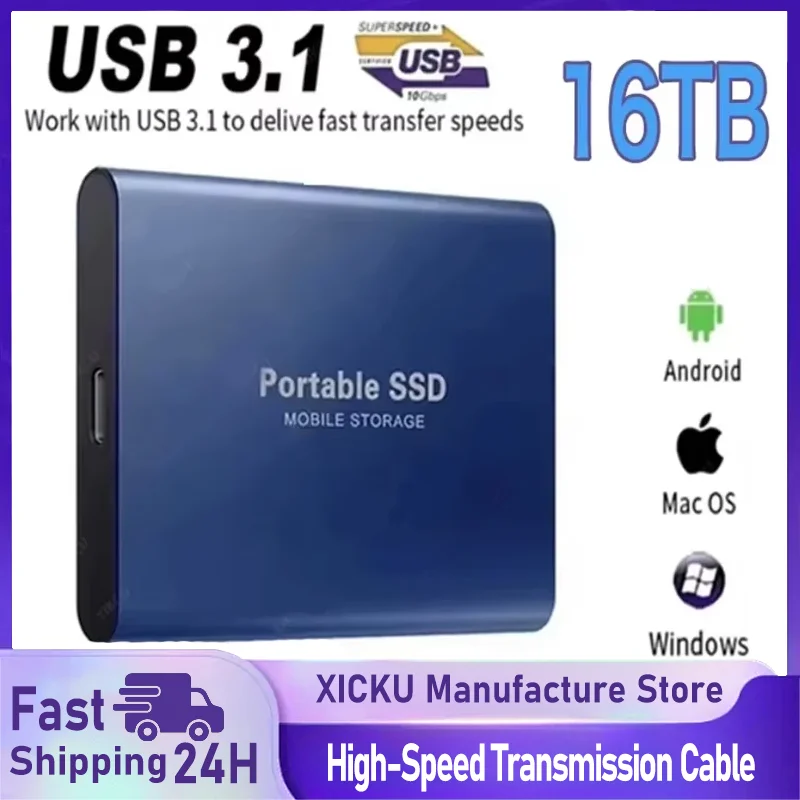 16TB USB 3.0 Type C External Solid State Drive Hard Disk High Speed Storage External Hard Drive Portable SSD For PC Phone 16 15