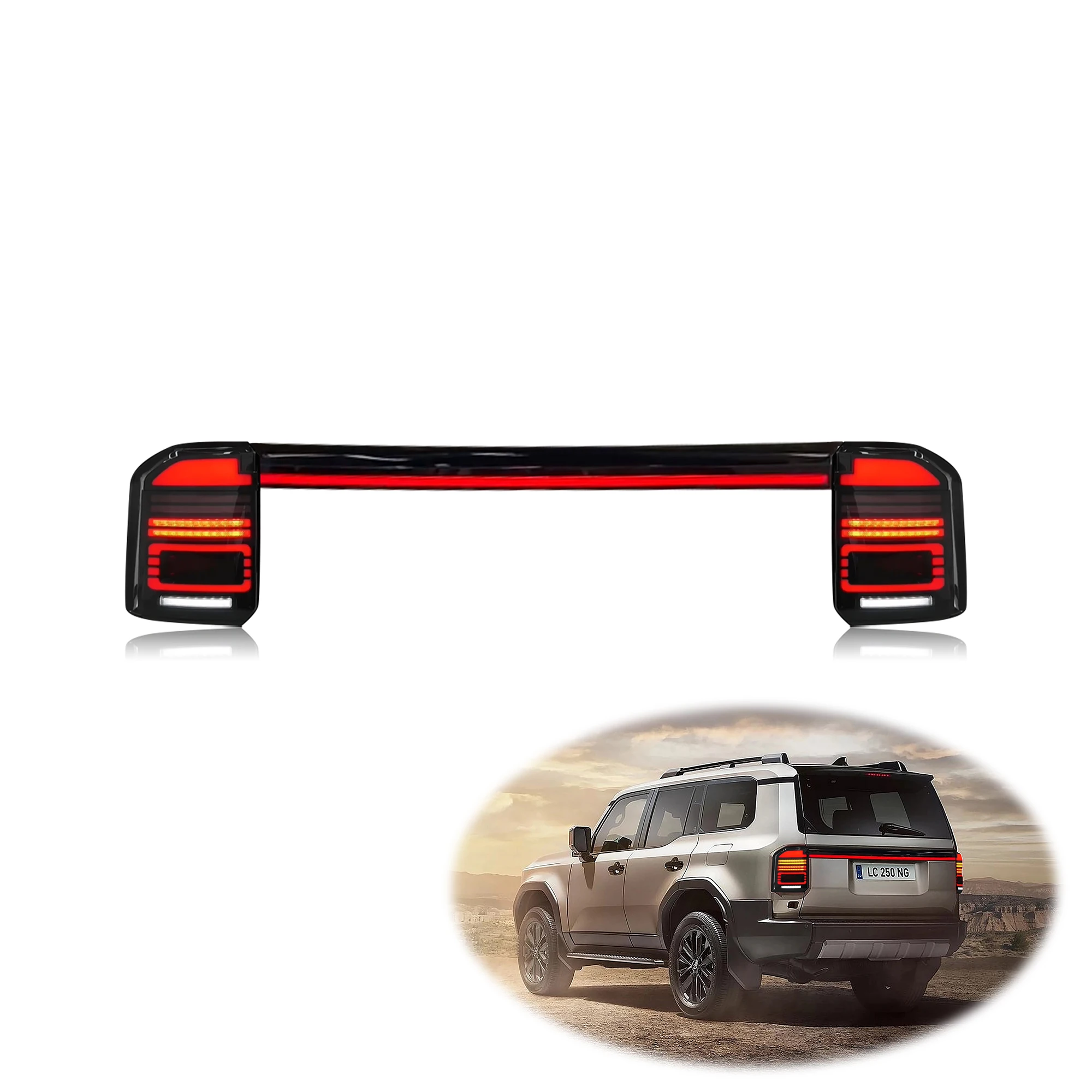 

DKmotion LED Tail Lamp For Toyota Prado LC250 2024 2025 ABS Rear Spoiler With Light Brake Turn Signal Waterproof Amber Color
