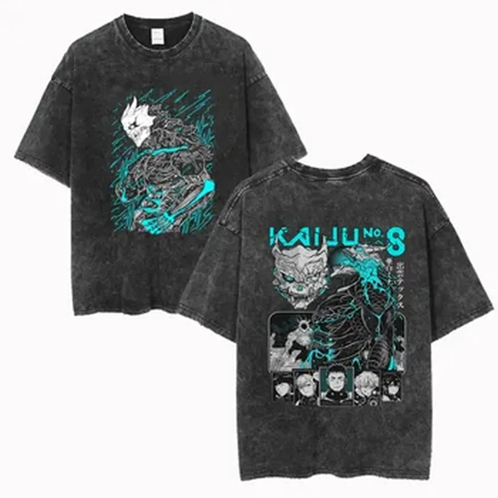 Camisetas Kaiju No 8, Camiseta con Gráfico de Anime Kaiju No 8 Snow Kafka, Camiseta de Algodón Lavado de Gran Tamaño, Camisetas de Manga Corta, Ropa para Hombre