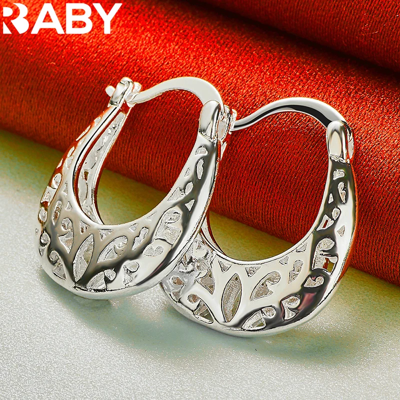 

URBABY 925 Sterling Silver Hollow Flower U Hoop Earrings For Women Wedding Engagement Party Charms Jewelry Fashion Accessories