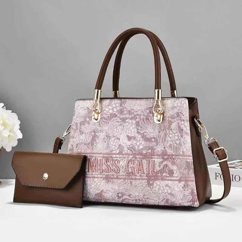 Tas Ember Bordir Kapasitas Besar Dua Buah Tas Wanita Fashion Kasual Tas Ibu Selempang Jinjing Crossbody Bahan PU