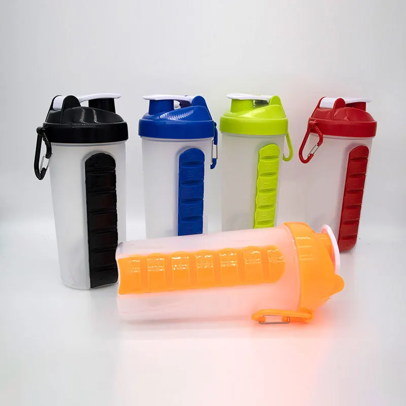 600ml Sports Plastic Water Bottle Combine Daily Pill Boxes Organizer Drinking Bottles Leak-proof Bottle PP Box Outdoor Pillbox